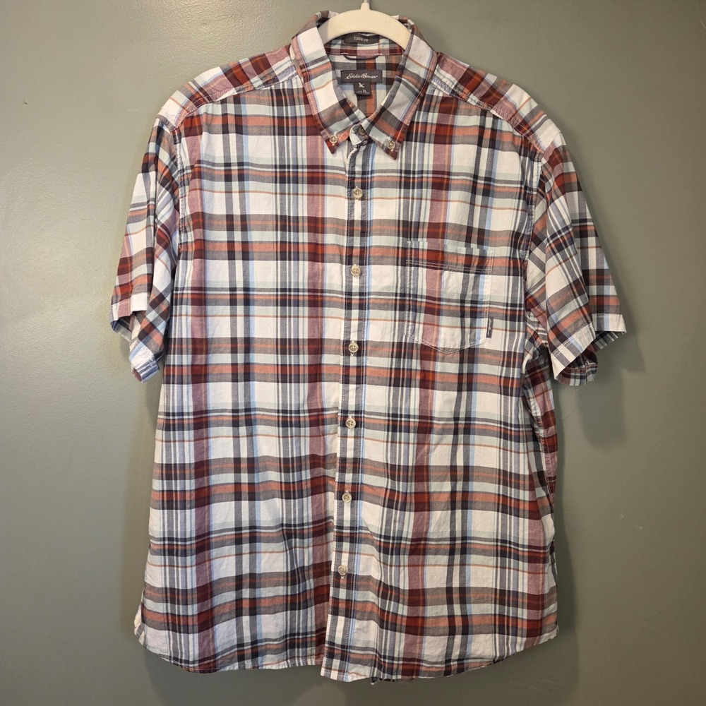 Eddie Bauer Men's Classic Fit Short Sleeve Button Up Shirt Size XL Plaid
